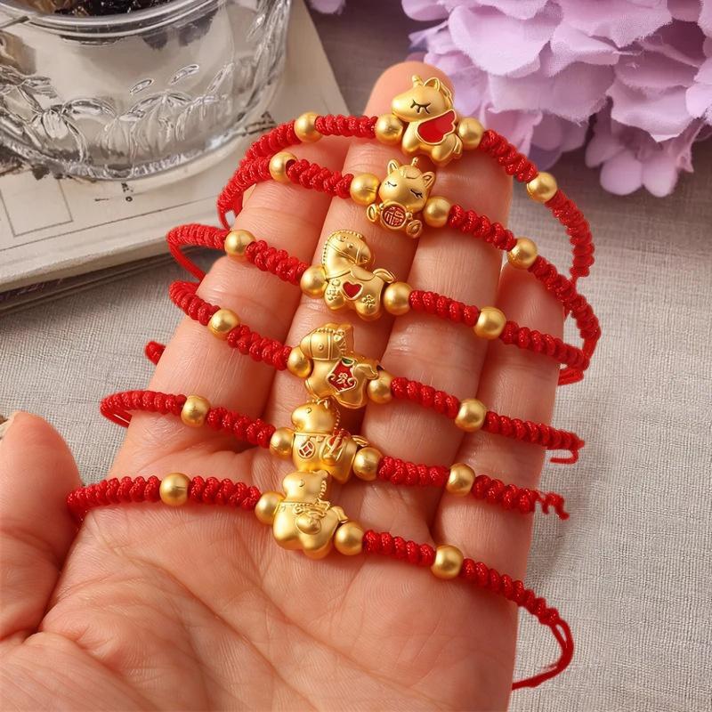 Weaving Red Rope Lucky Bracelet For Year Of The Horse Braided Rope Bracelet Beads Bracelet Jewelry Accessories New Year Gifts