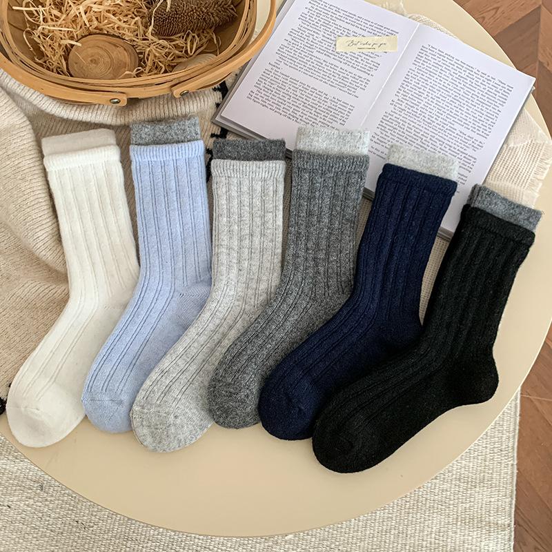 Gray Socks Stacking Socks Fleece Thickened Warm Wool Socks Color Matching Double-Layer Cashmere Medium Tube Socks