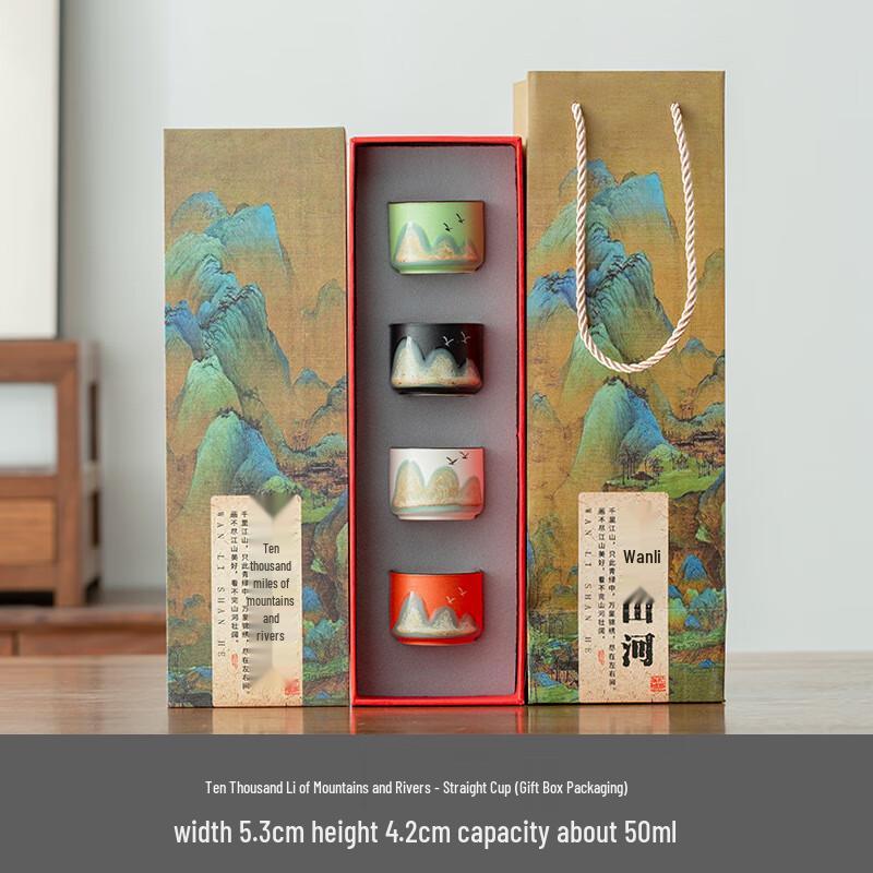 LIU Hand-Painted Landscape Master Tea Cup Gift Set 4 Cups