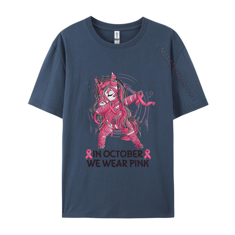 In October We Wear Pink Unicorn Breast T-shirt Print T-shirt 2024 Newest Top T-shirts Customized