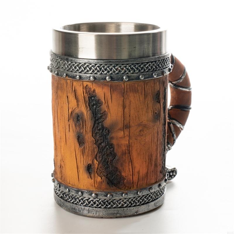 Handmade Wooden Beer Mug with Stainless Steel Liners Rustics Barrels Tankards for Men Beer Stein Unique Beer Gift B03E