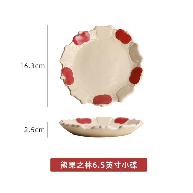 Household Ceramic Cute Snack Plate, Creative Ins Style Apple Bear Fruit Salad Plate Dessert Cake Plate