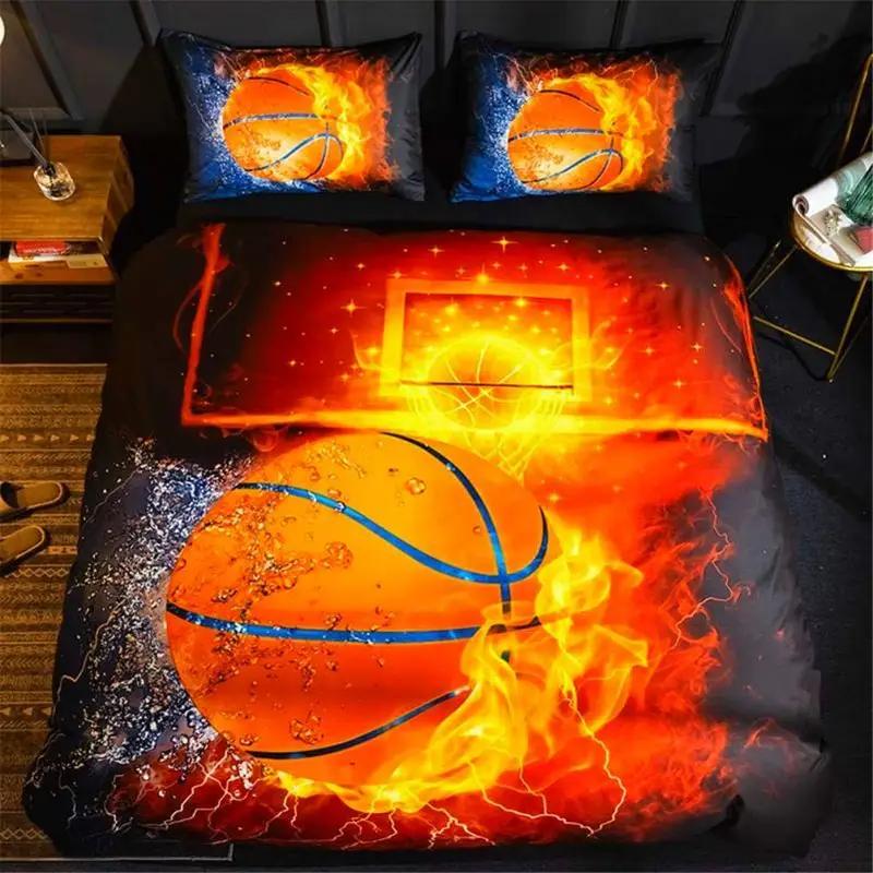 Boys Basketball Duvet Cover Twin Queen Size for Kids Teen Room Sports Bedding Set, Ball Game Comforter Cover with Pillow Case