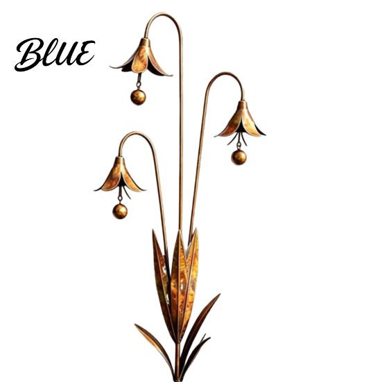 Planter Decoration Stake Triple Bluebells Garden Stake Metal Flower with Bell Calla Lilies Yard Art Sculpture Rustic Handmade Ornament for Outdoor