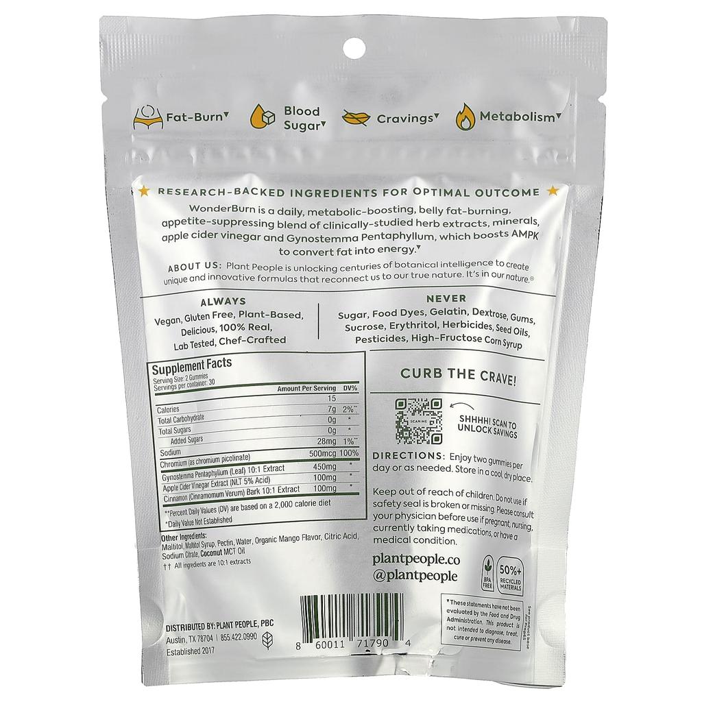 Wonderburn®, Metabolism and Appetite Control Gummies, Ripe Mango, 60 Gummies