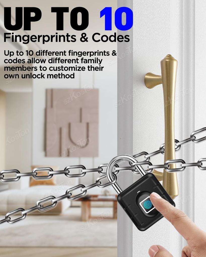 Fingerprint Padlock IP67 Waterproof Lock Smart Padlock Keyless Biometric Lock Suitable for Luggage Suitcase Gym Locker Lock