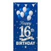 16th Birthday Door Cover 71x35 Inch Blue and Silver Birthday Banner for Party Decorations Balloon Ribbon Backdrop Sign for Boys Girls Teens Photo