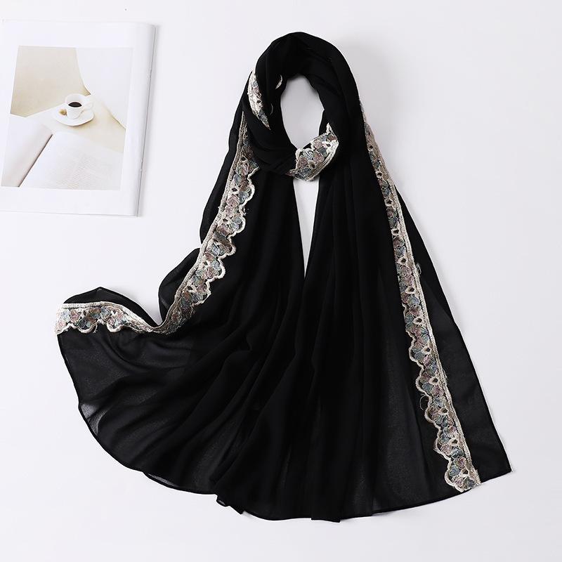 

Women Hijabs Muslim Lace Decoration Pearl Chiffon Head Scarf Lady Fashion Scarf Wolesale America HeadScarf 70x175cm