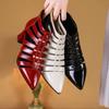 Fall New Block Heel Sandals Women's Pointed Toe Cutout Breathable Rear Zipper Non-Slip High Heels