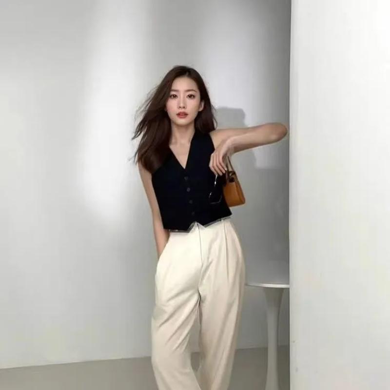 Retro High-end Short Suit Vest Cardigan Coat Women's Sleeveless