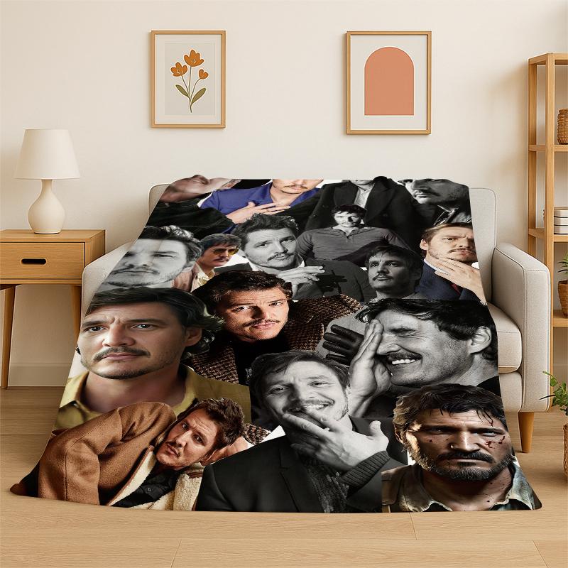 Fashion Pedro Pascal Star Flannel Blanket Soft Warm Throw Blanket for Bedroom Living Room Bed Travel Camping Picnic Gift Kids