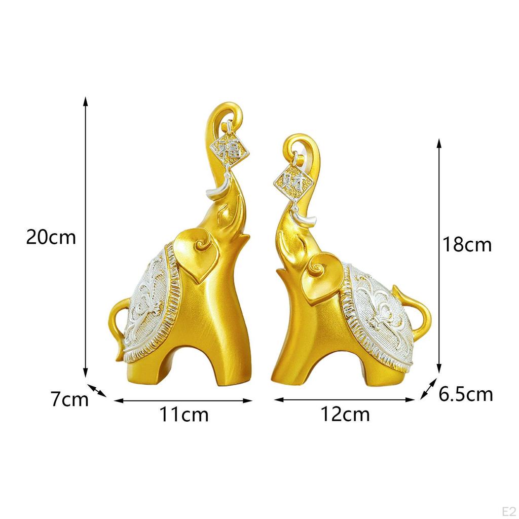 Couple Elephant Figurines Sculpture Desk Collection Height 20cm and 18cm Shelf Decoration for Living