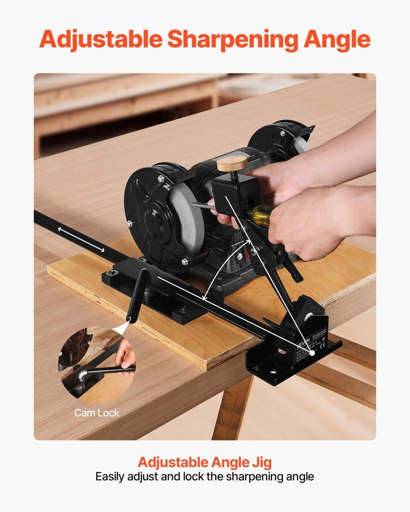 Pro Grind Sharpening System, Multi-Grind Sharpening Jig for 152mm & 203mm Bench Grinder - with Platform Jig, Tool Rest Bar, Setup Block, Miter Slide,