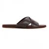 Mens Cross Strap Leather Flat Sliders