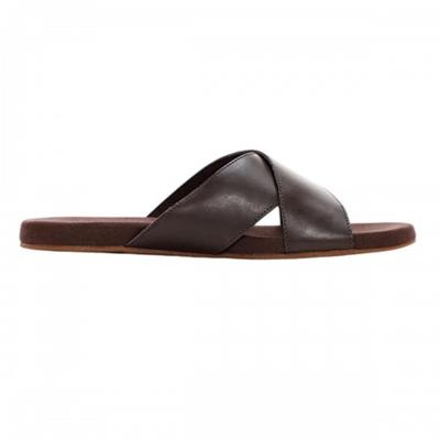 Herren Cross-Strap Leder Flache Slides
