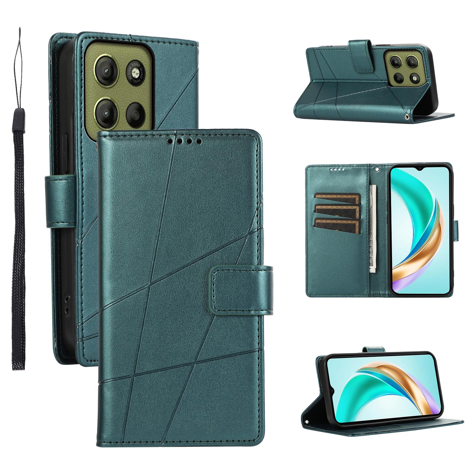 

DF-06 For Motorola Moto G15 4G Phone Case Line Imprint Leather Wallet Cover Green