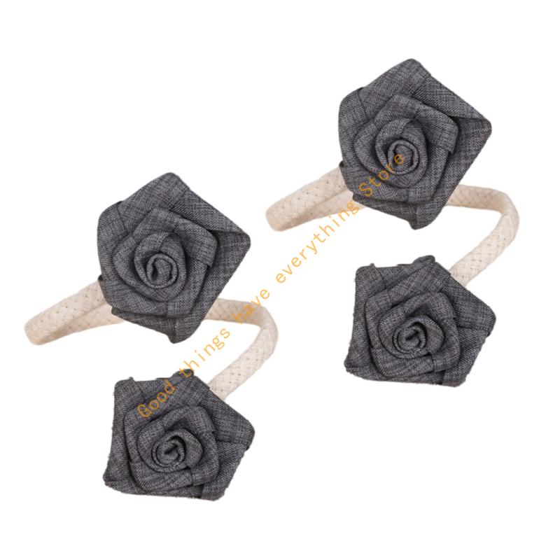 55KF 2Pcs Adjustable Curtain Tiebacks Rustics Cloth Rope and Cloth Flower Holders Holdbacks for Window Drapes Decorations