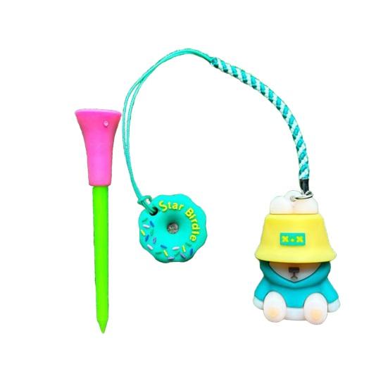 Cartoon Anti Lost Golf Tee Hanger with Tee Plastic Donut Design Golf Tee Ring with Strap Loss Prevention Golf Tee Holder for Men Women Golfers