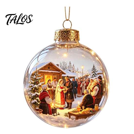 Garden Holiday Ornaments Glowing Christmas Story Ornament, Light-Up 3D Hanging Ball with Warm LED, Mini Decorative Spheres for Holidays Scene
