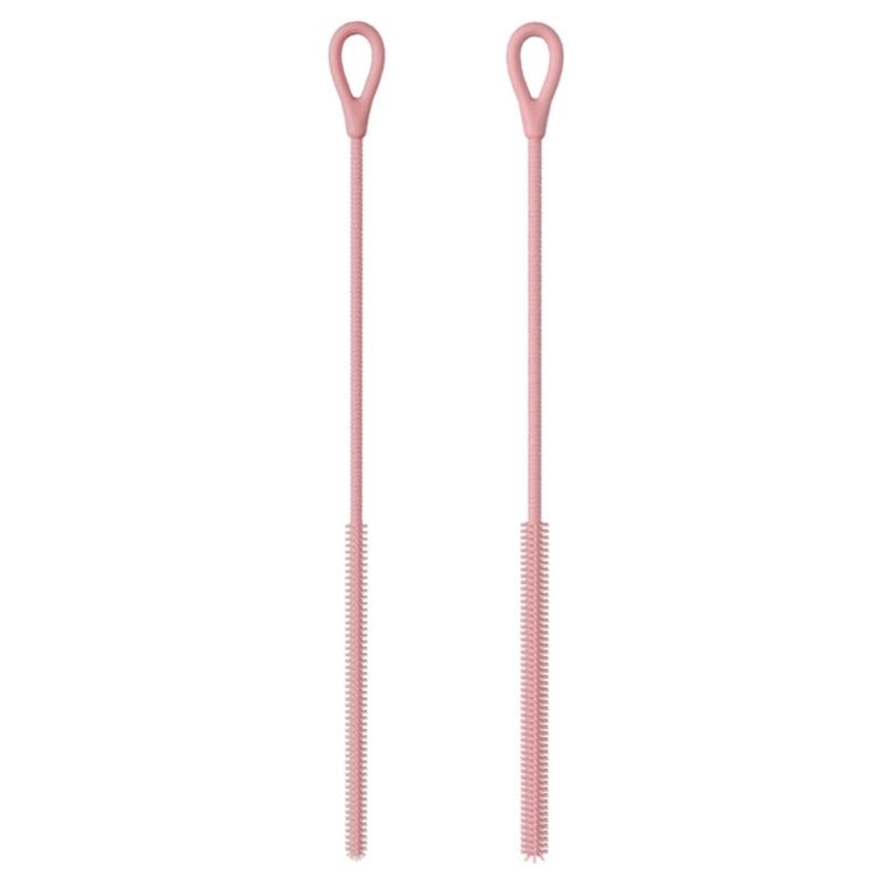 2Pcs Silicones Straw Cleaning Brush Set with Bendable Steel Safe
