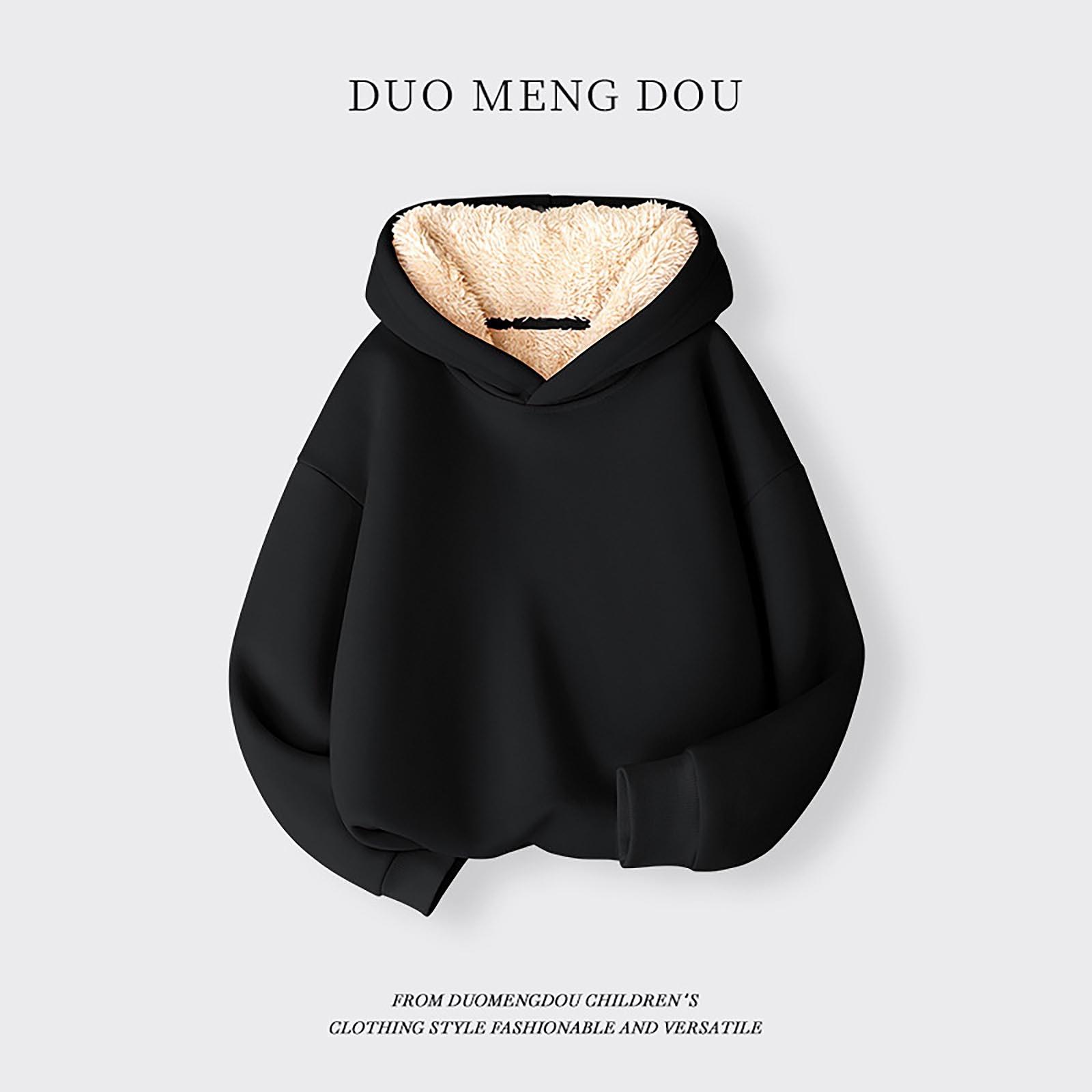 

Толстовка с капюшоном из флиса для мальчиков и девочек, осенне-зимняя, средняя, детская, однотонная, теплая одежда, детский флисовый топ с капюшоном 110 чёрный