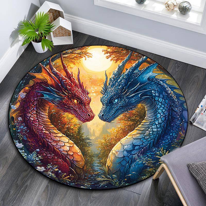 

Dragon Artwork Round Area Rug,Carpet Rug for Living Room Bedroom Sofa Playroom Decor,Non-slip Floor Mat 80cmx80cm