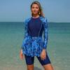 Women Long Sleeve Split Skirted Conservative Plus Size Sun Protection Swimwear