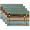 4pc S Vintage Blue-Green-Brown Wood Grain Placemats, Suitable for Dining Tables, Kitchens, Restaurants, Cafes, Barbecue Restaurants, Etc., Creating an