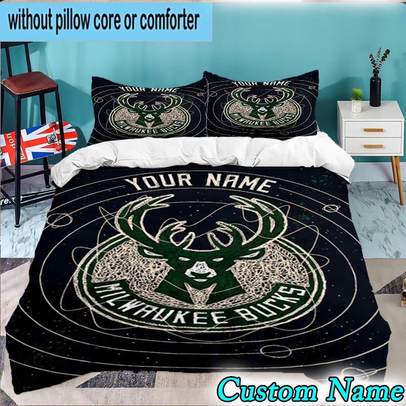 Custom Name 3PCS Bucks Team Logo Artwork Bedding Set,Including  Duvet Cover And 2pcs Pillowcases Perfect for Bedroom,Dormitory,Fan Christmas Gift