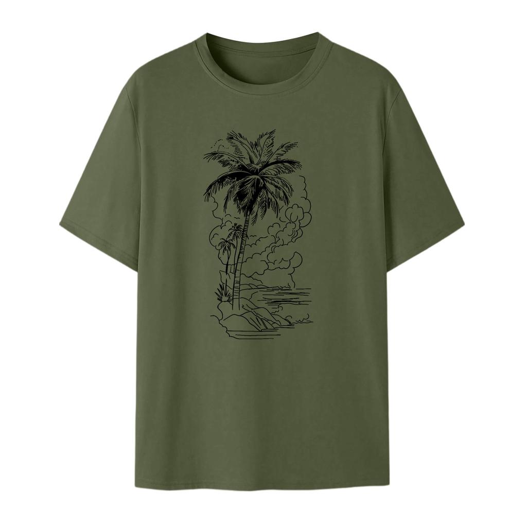 Men's Fashion Printed Round Neck Straight Shoulder Short Sleeve T-Shirt Top