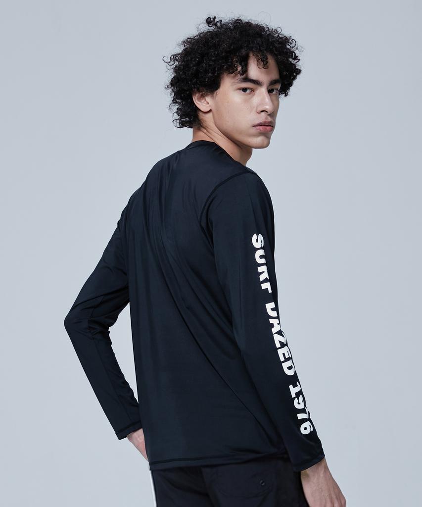 Leijibi Dry Cooling Lettering Loose Fit Men'S Long Sleeve Body Cover Rash Guard Black
