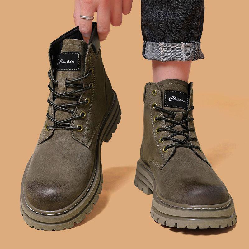 Men's and Women's Retro Style Plush Lined Leather Martin Boots - Trendy British High-Top Work Boots