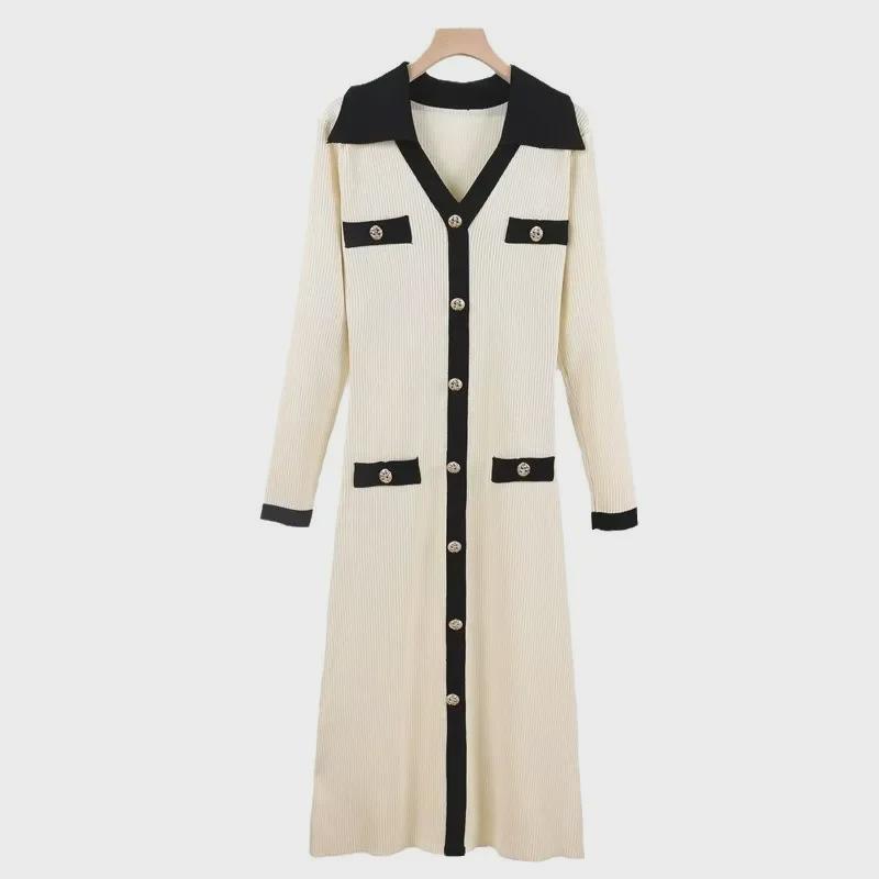 Korean Chic V-Neck Slim Fit Knitted Dress - Spring & Autumn 2025 Collection