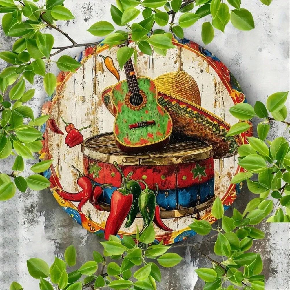Vibrant Fiesta Metal Wall Art 8x8 Inch Embossed Aluminum Sign Outdoor Party Decor