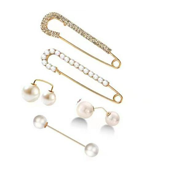 Taillenraffende Brosche mit Imitationsperlen und Strasssteinen, Anti-Expositionssicherheitsnadel, Ein-Wort, Gebogen, Gerader Einsteckstift.