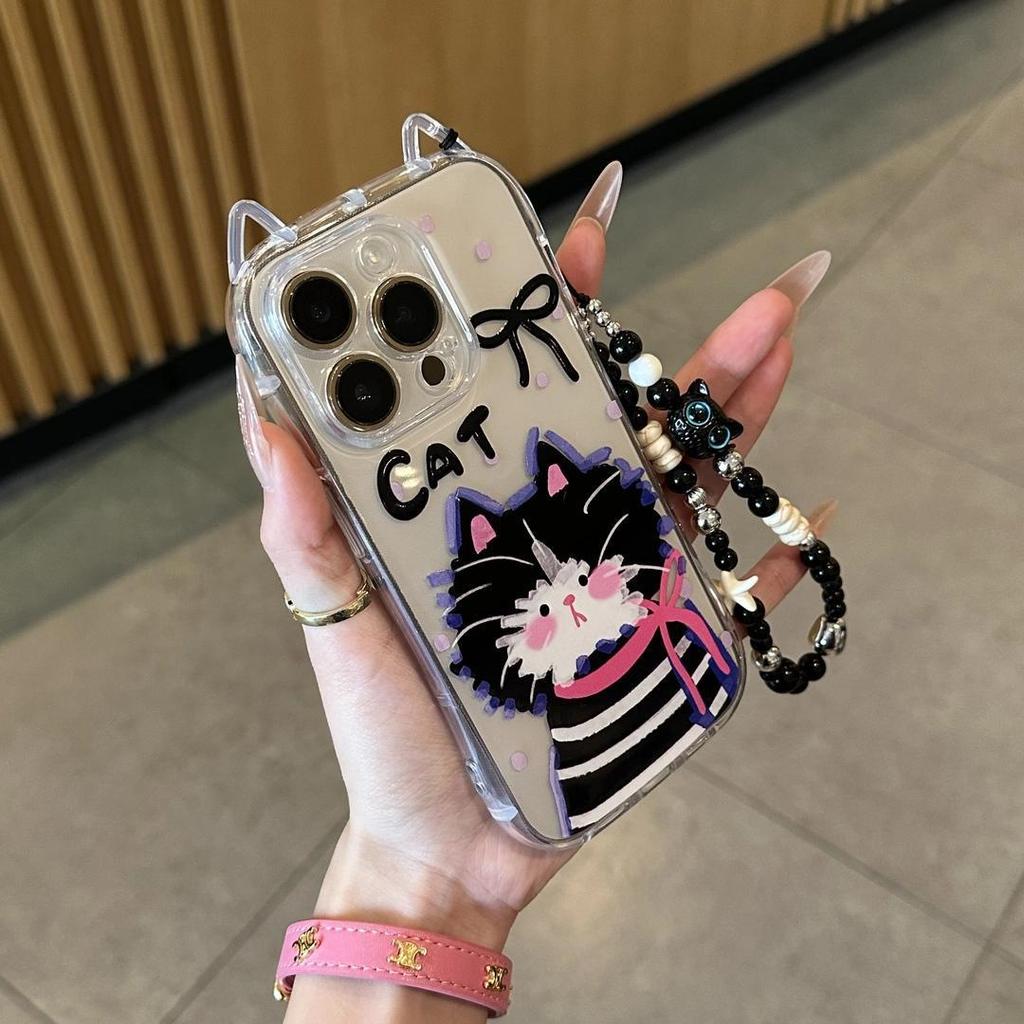 The New Model Is Suitable for Iphone11 Bow Cat with Bracelet, Mobile Phone Case, Apple 11 Cat Ear Transparent Protective Case.