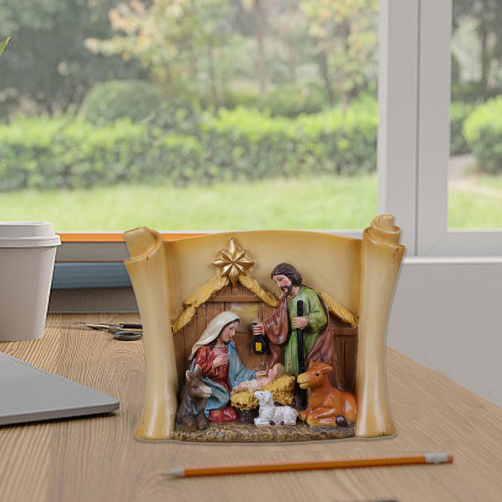 Resin Holy Family Figure Christmas Nativity Scene Figurine Religious Ornament Jesus Birth Sculptures Decoration