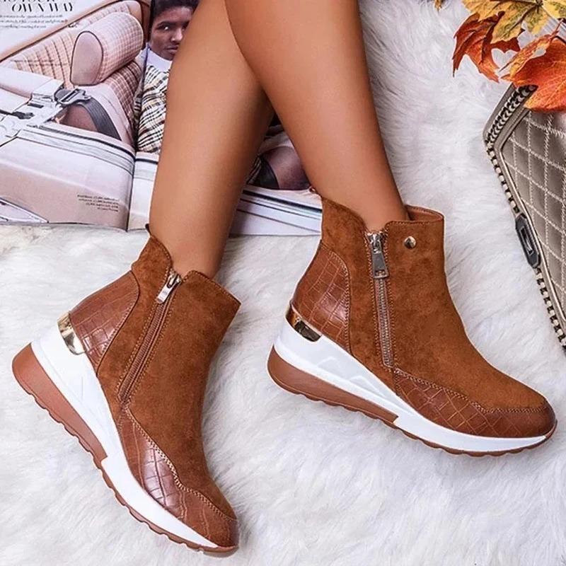 Women Boot 2024 Autumn Winter High Top Vulcanize Shoes Women Platfrom Wedges Shoes Zipper Chunky Sneakers Female Shoes Plus Size