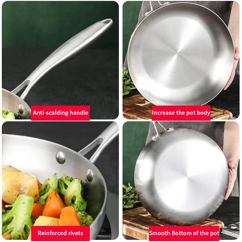 PDG1 304 Stainless Steel Non Stick Pan for Frying Steak Uncoated Kitchen Cookware Suitable for Gas Stoves and Induction Cookers