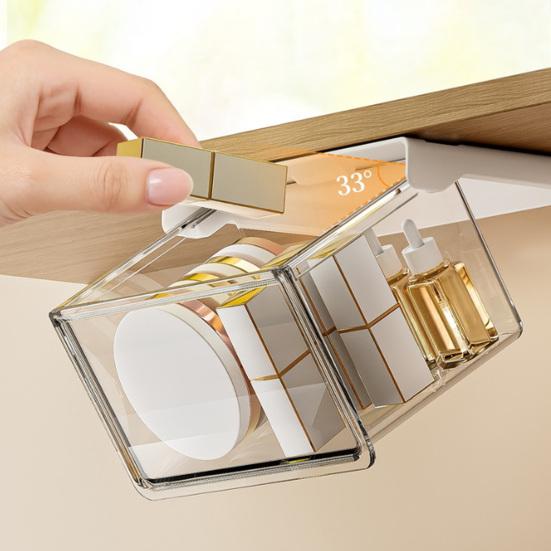 Úložný box s průhlednou vlhkoodolnou zásuvkou Organizér pro uložení pod skříňku na kosmetiku, vatové tampony, gumičky do vlasů, snadná instalace