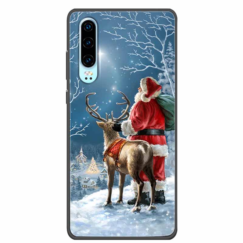 Christmas Phone Cases For Huawei P30 Pro P30 lite Case Black Silicone TPU Soft Cover For Huawei P30 Pro Santa Claus Bumper Funda