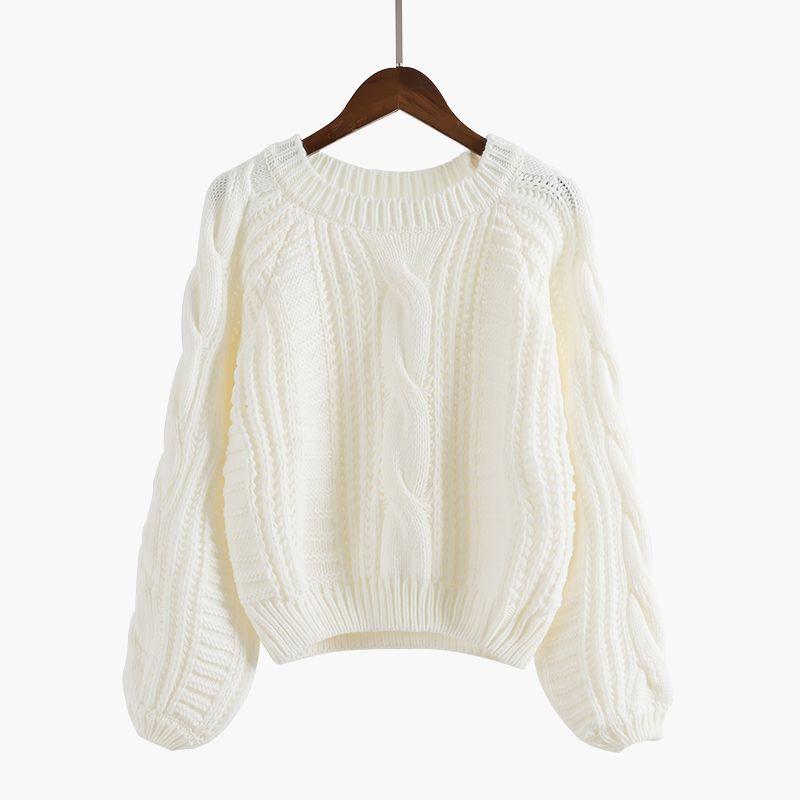 Autumn and Winter Loose Outer Wear Twist Pullover Sweater Women's Fashion Casual Lazy Short Crew Neck Knitted Sweater Versatile