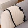 Solid Soft Warm Sherpa with Contrast Velvet Hem Non-Slip Sofa Cover, Butterfly Tie Lace Decored Sofa Towel Slipcover for Couches