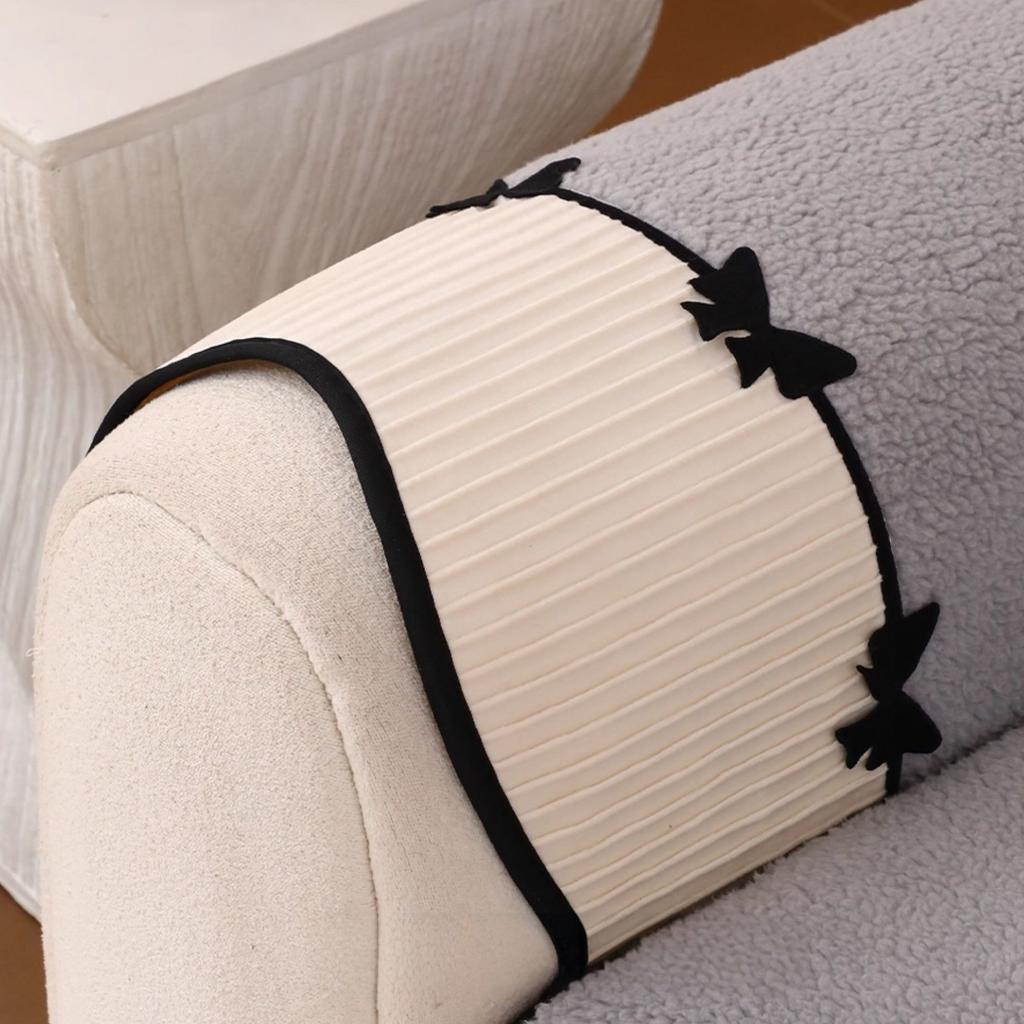 Solid Soft Warm Sherpa with Contrast Velvet Hem Non-Slip Sofa Cover, Butterfly Tie Lace Decored Sofa Towel Slipcover for Couches
