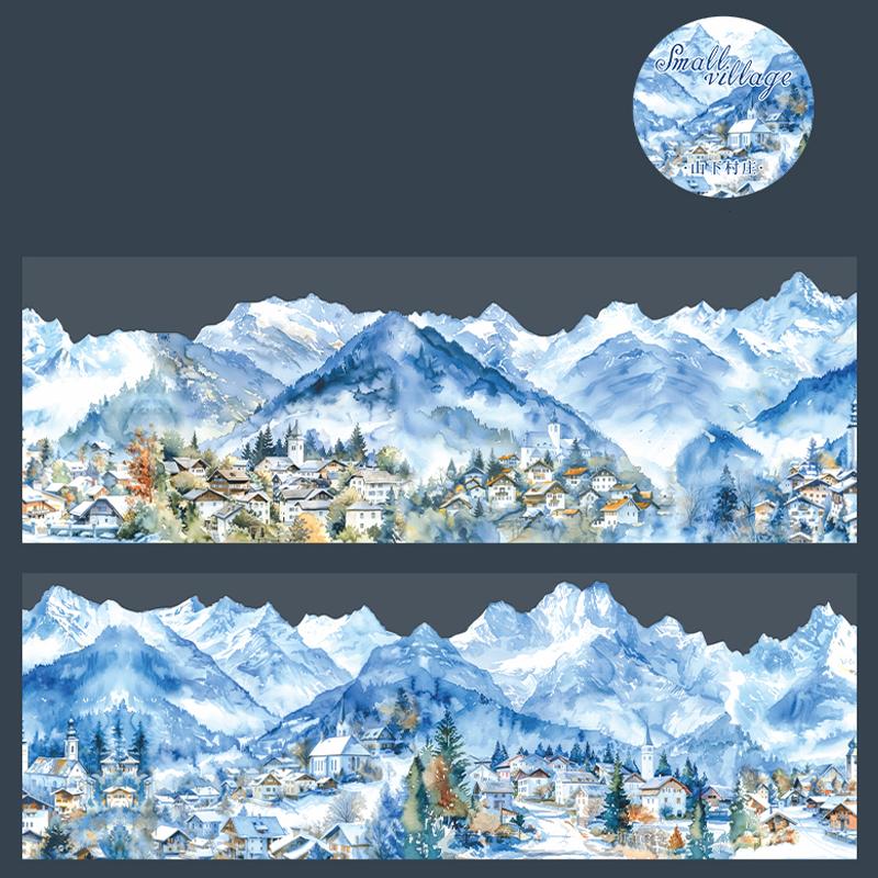 1 Roll/bag Landscape Tape PET Small Village Series House Landscape Hand Account Base Material DIY Decoration Card Gift Sticker