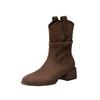 Short Boots Children's Coarse Heel Medium Tube Pile Boots Autumn and Winter New Shoes Maillard Western Cowboy Martin Boots