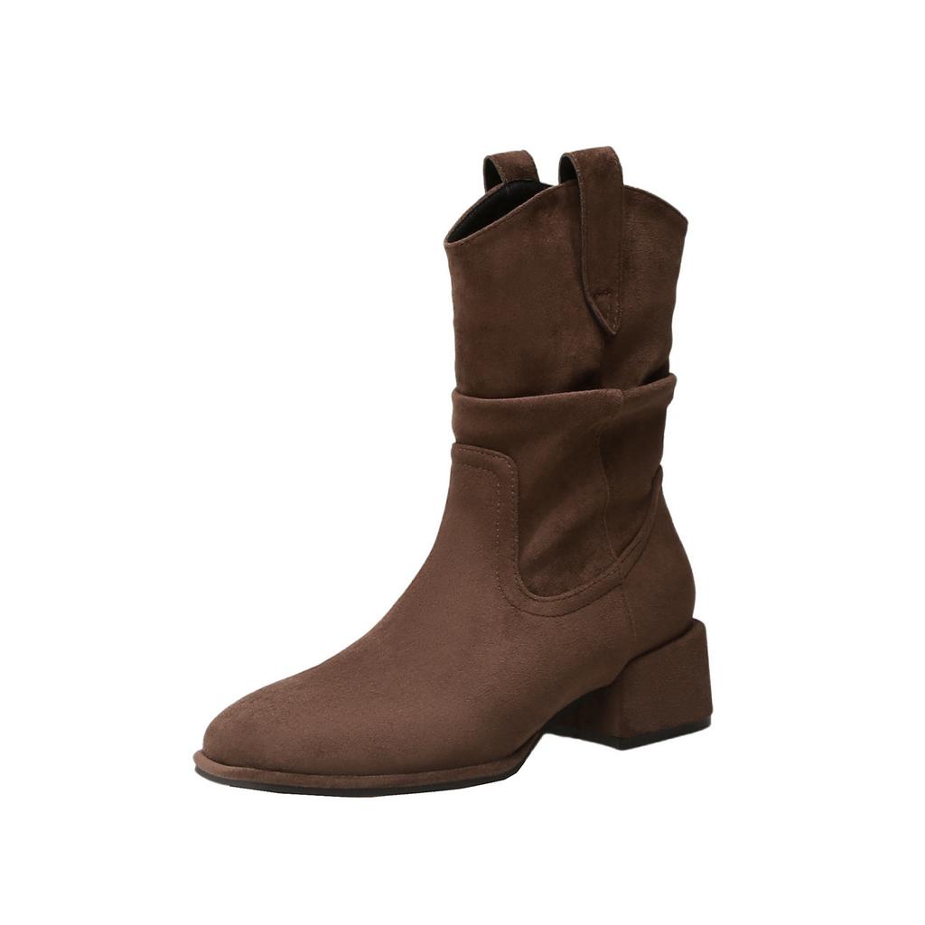 Short Boots Children's Coarse Heel Medium Tube Pile Boots Autumn and Winter New Shoes Maillard Western Cowboy Martin Boots