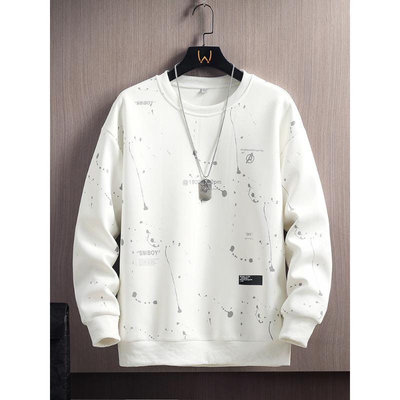 Nowy Męski Sweter Wiosna i Jesień Casualowy Wszechstronny Młodzieżowy Przystojny Koszula z Długim Rękawem Okrągły Dekolt Długi Rękaw