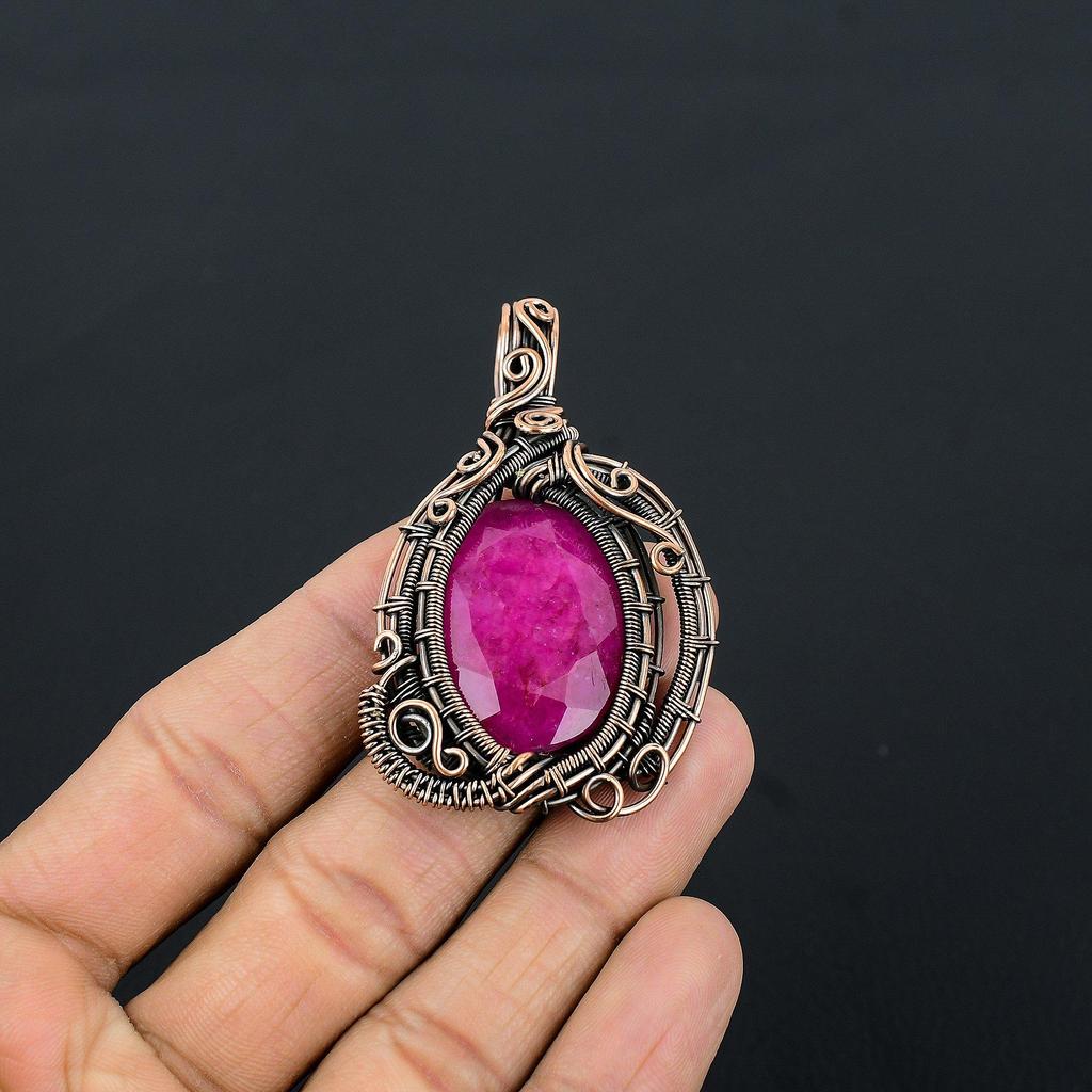 Ruby Pendant Gemstone Jewelry, 999 Copper Wire Wrapped Handmade Pendant, Latest Design Jewelry