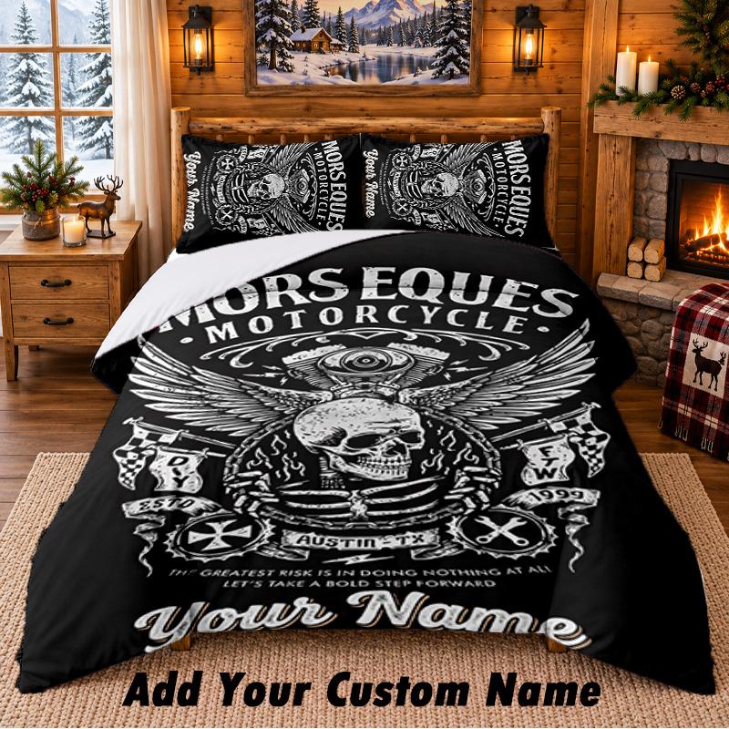 Harley-Davidson Pattern Bedding 3Pcs Set Custom Name, Bed Sheet And Pillowcases For Home Bedroom
